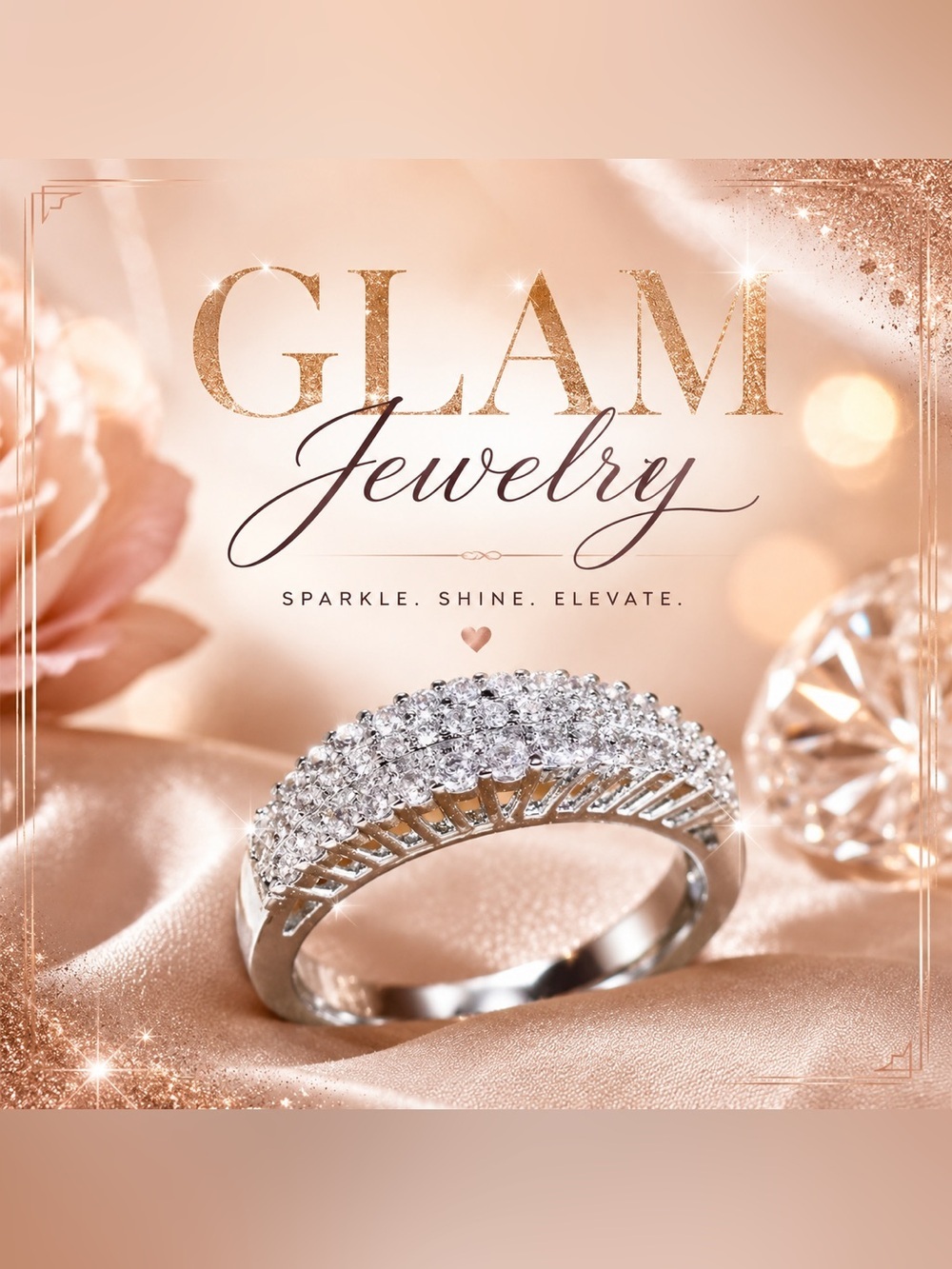 Sparkling Multi-Row CZ Eternity Band Ring Silver Tone Statement Ring Size 9
